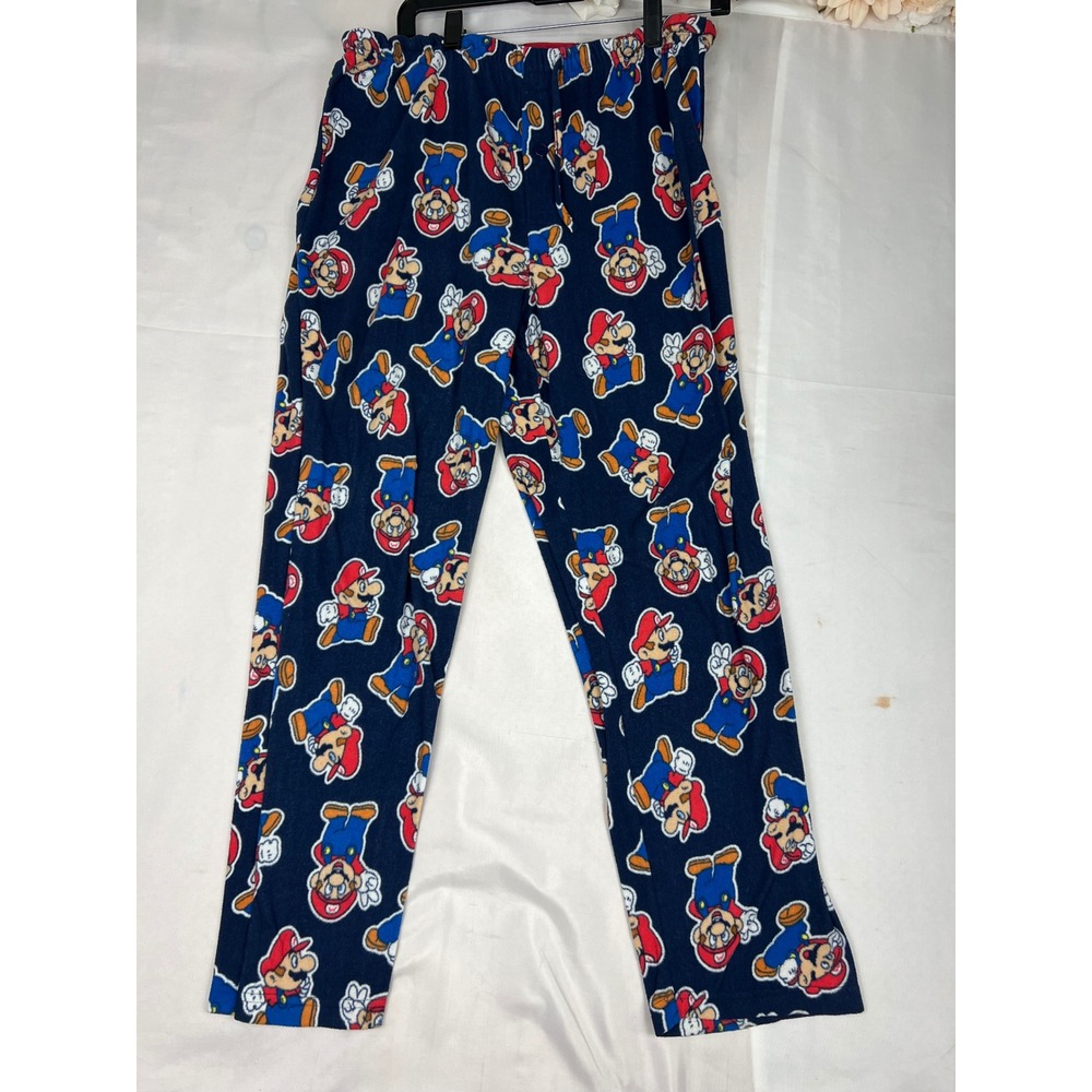Nintendo Super Mario Fleece Pajama Pants Mens‎ Medium Navy Blue All Over Print